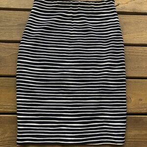 LOFT Black and White Stripe Midi Pull On Skirt